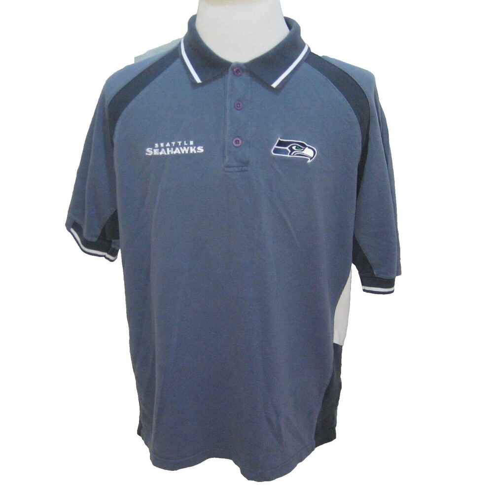 SEATTLE SEAHAWKS Men's Size Large Blue Short Sleeve Logo Polo Shirt NFL Football